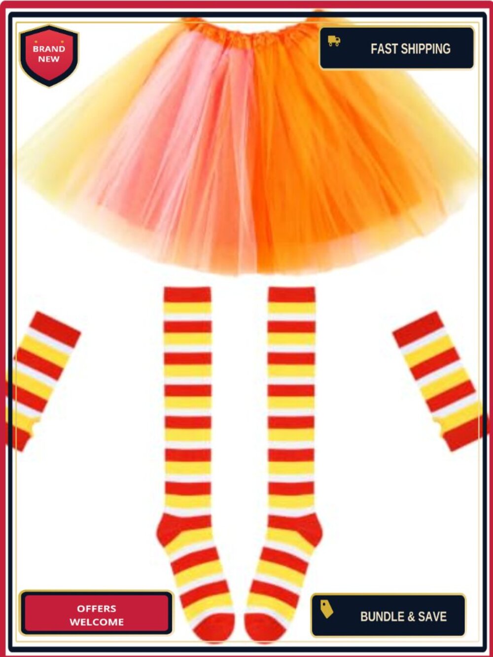 Candy Corn Costume Set Tutu Skirt Gloves Socks Adult Halloween
